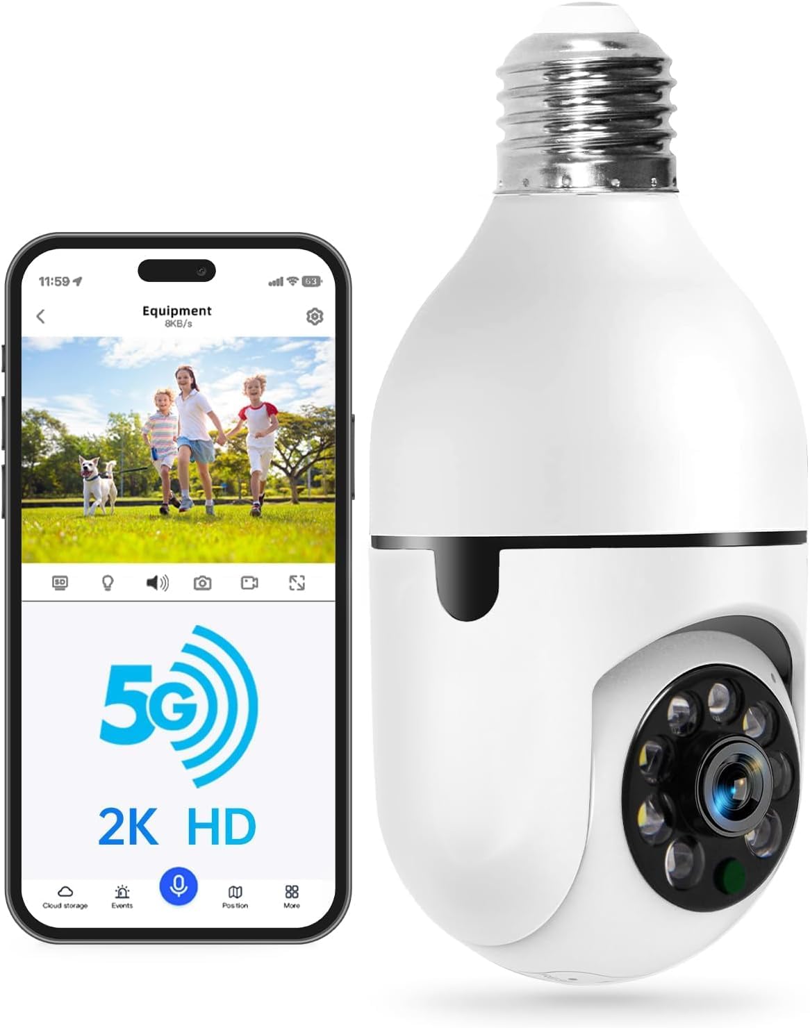 2K Light Bulb Security Camera with Dual-Band 5G WiFi and Alexa