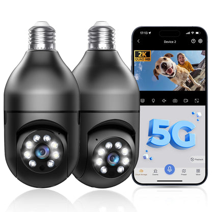 2PCS Security Camera 5G WiFi 2K Light Socket Security Cameras Wireless Wifi EseeCloud, Outdoor Camera 360 Motion Detection Siren Alarm Lightbulb Camera Two Way Talk Color Night Vision